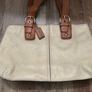 Coach Cream and Tan Leather Shoulder Bag